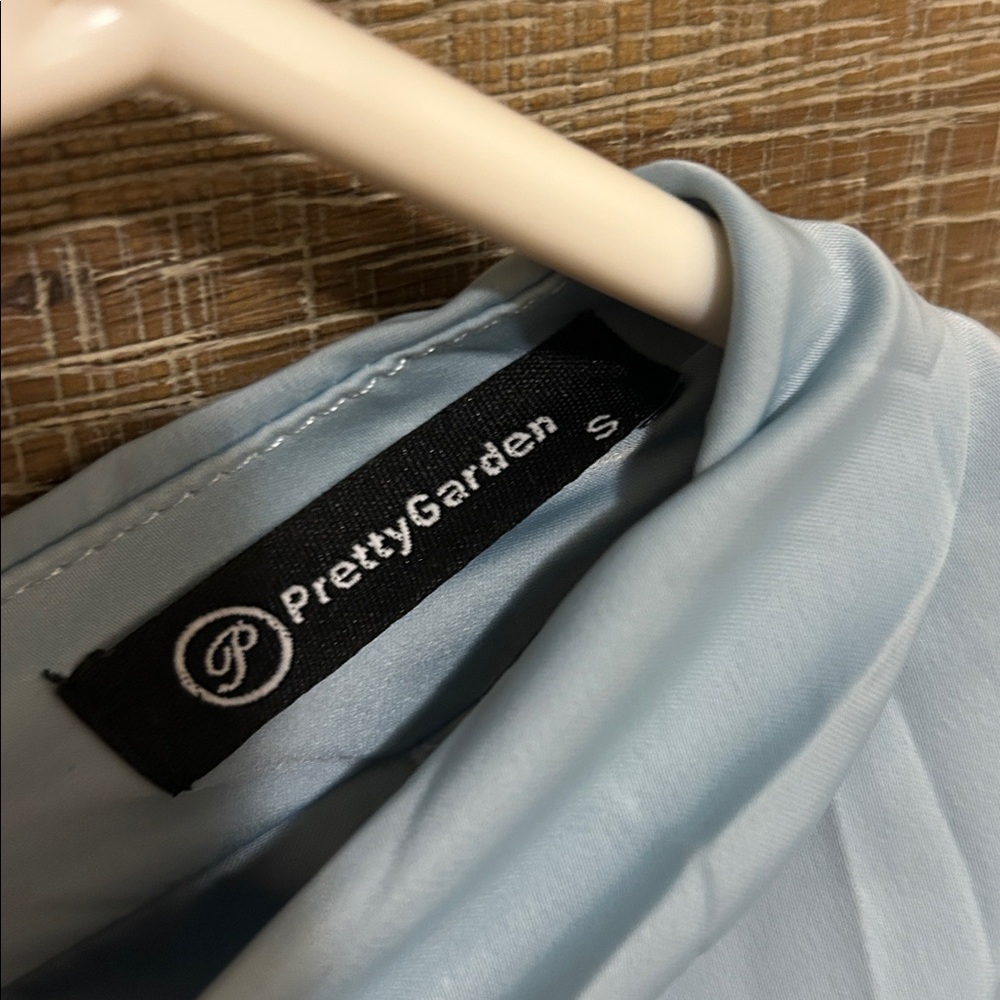 PrettyGarden One Shoulder Light Blue Satin Dress - Picture 9 of 12